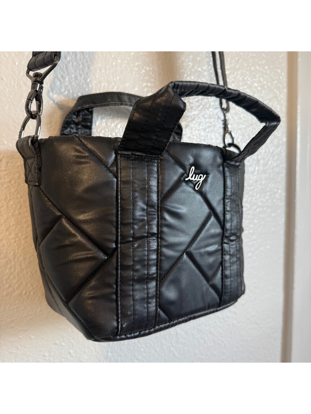 Lug Dary Mini Black Sparkle Shimmer Quilted Crossbody Shoulder Bag